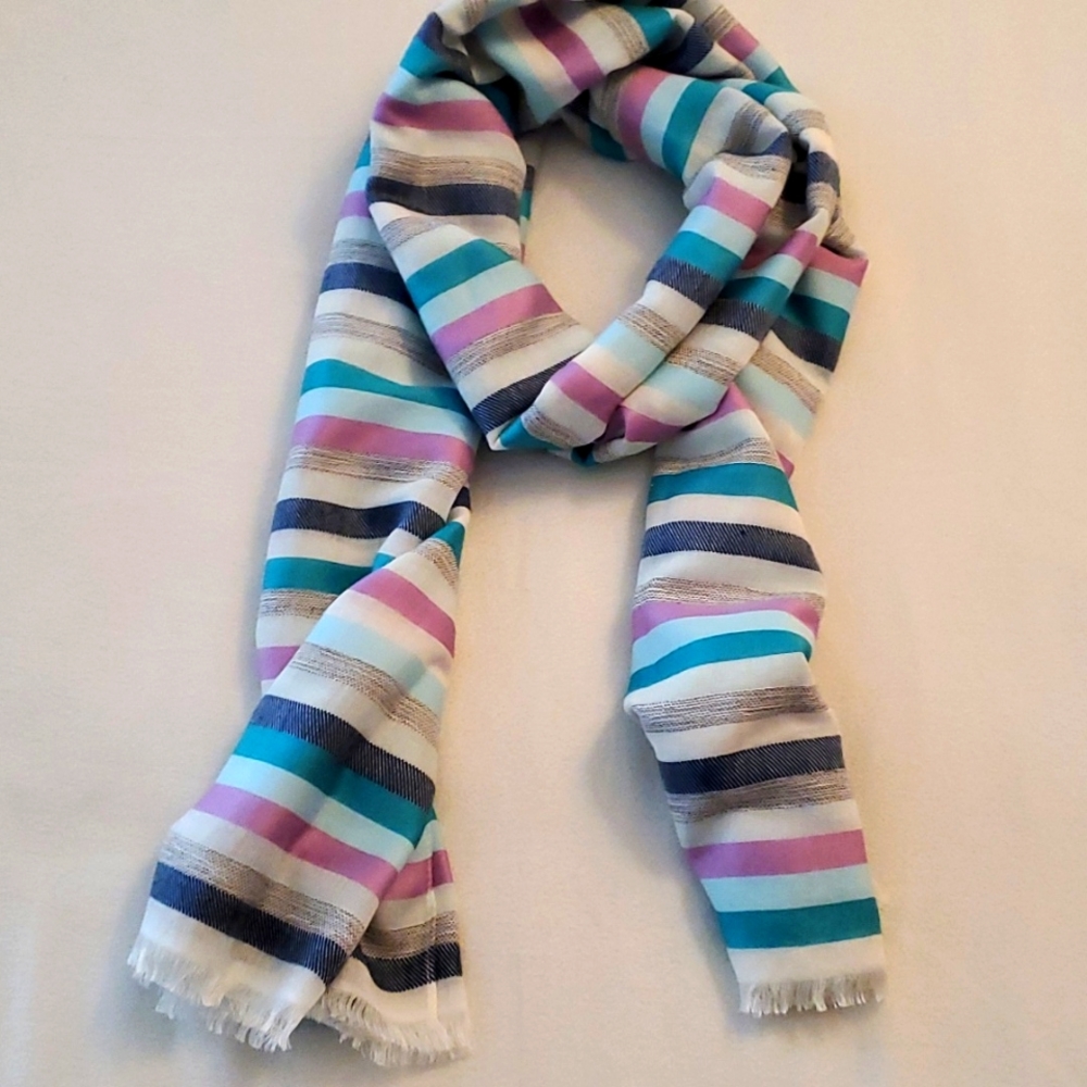 Talbots pink/turquoise/grey striped scarf